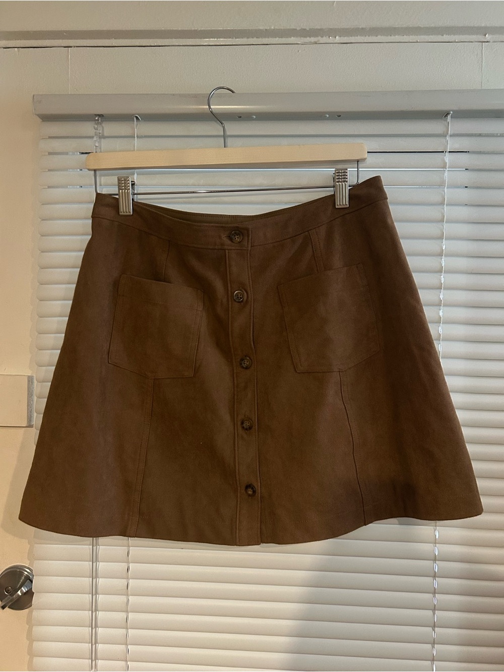 Abercrombie & Fitch Suede Brown Button-Front A-Line Skirt